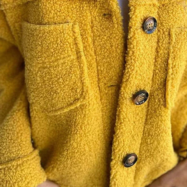 Chaqueta Sherpa Cómoda para Mujeres con Cuello, Manga Larga, Botones al Frente, Estilo Casual Relajado