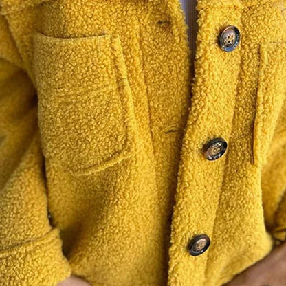 Chaqueta Sherpa Cómoda para Mujeres con Cuello, Manga Larga, Botones al Frente, Estilo Casual Relajado