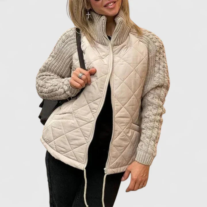 Chaqueta de Suéter Acolchada y Cómoda para Mujeres con Cuello Alto, Manga Larga y Cierre Frontal de Cremallera, Estilo Casual