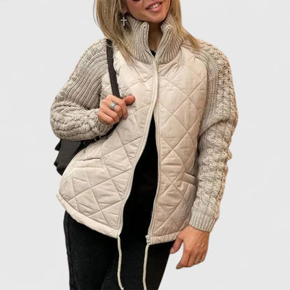 Chaqueta de Suéter Acolchada y Cómoda para Mujeres con Cuello Alto, Manga Larga y Cierre Frontal de Cremallera, Estilo Casual