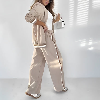 Conjunto Elegante de Dos Piezas para Mujeres con Blazer de Solapa Notch y Pantalones de Pierna Ancha Estilo Formal