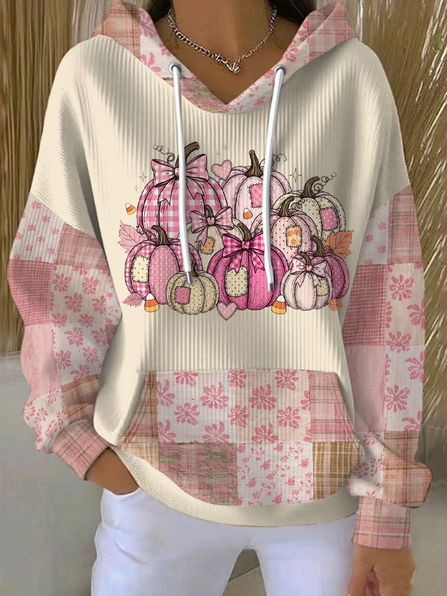 Sudadera cómoda de patchwork en beige con capucha y cordón para mujeres, de manga larga, estilo relajado y oversize