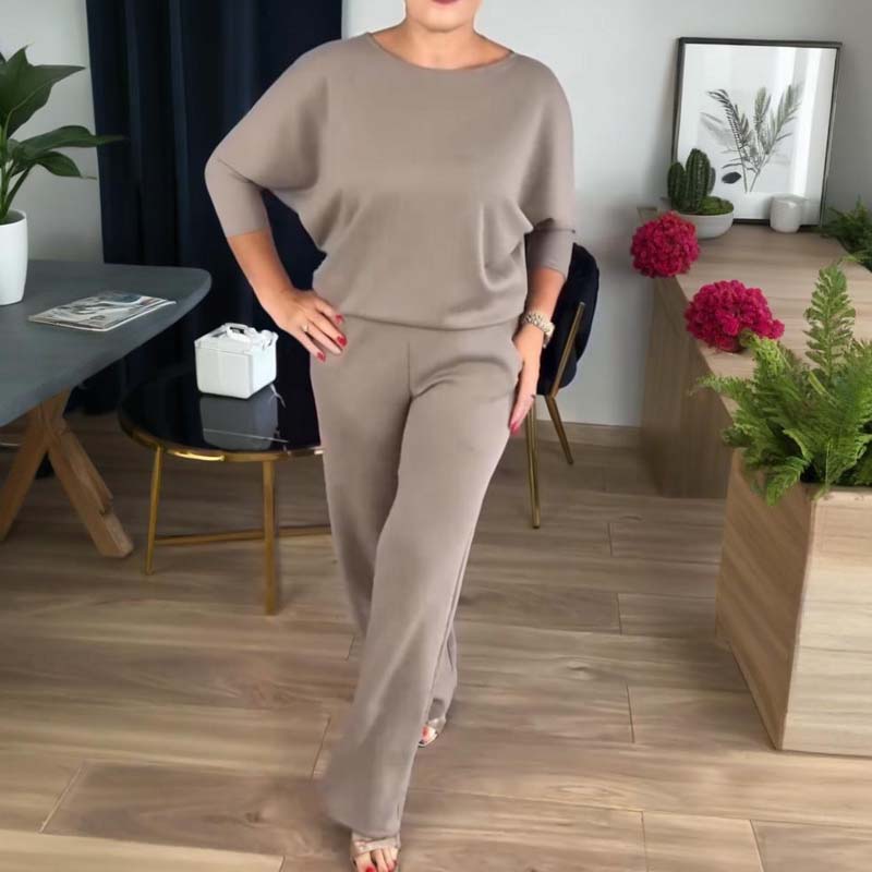 Conjunto Elegante de Tres Piezas para Mujeres con Top de Cuello Redondo, Cárdigan Abierto y Pantalón de Pierna Ancha, Estilo Formal