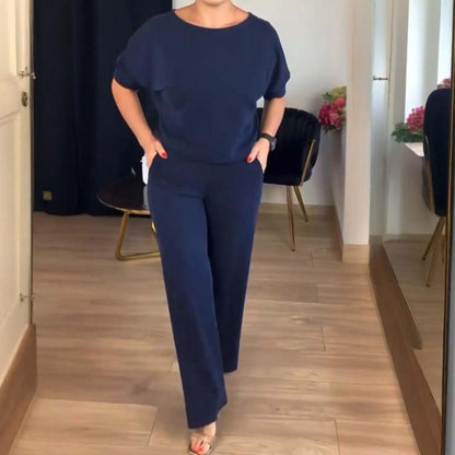 Conjunto Elegante de Tres Piezas para Mujeres con Top de Cuello Redondo, Cárdigan Abierto y Pantalón de Pierna Ancha, Estilo Formal