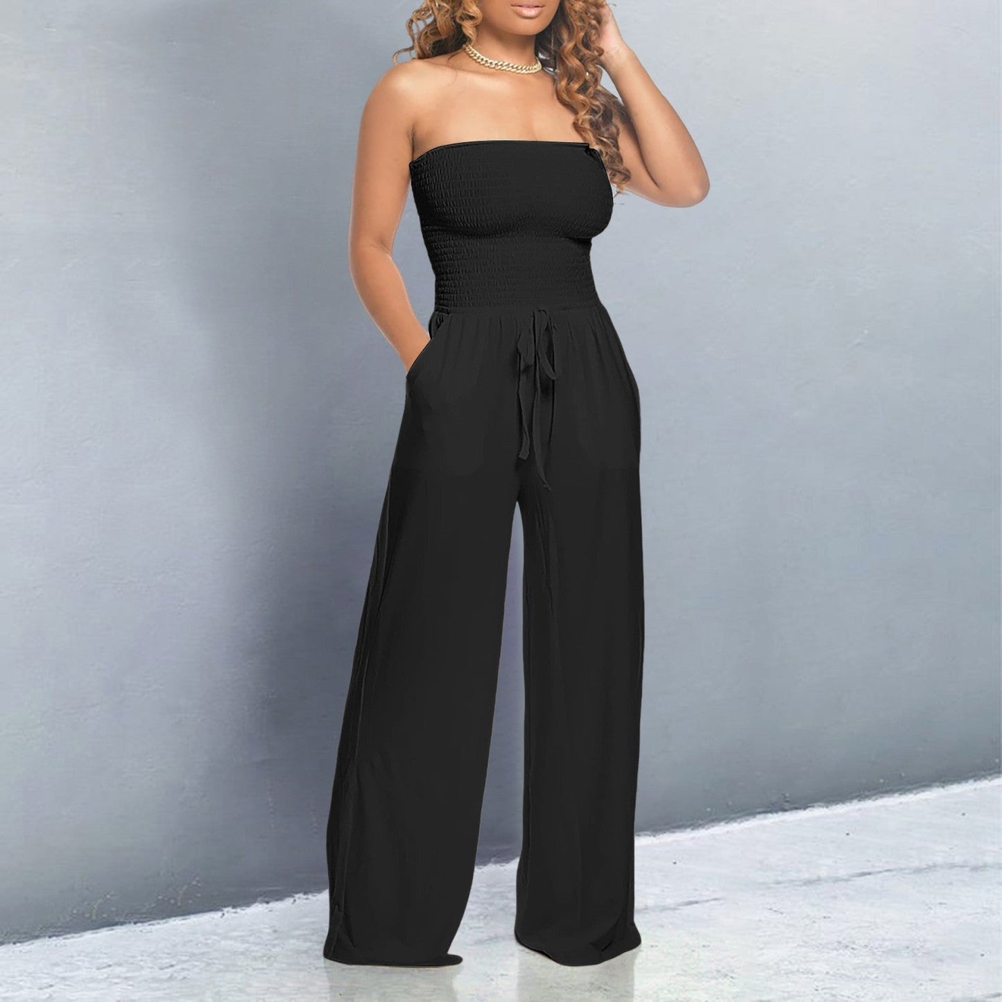 Mono Amplio Sin Mangas con Cinta Ajustable en la Cintura y Bolsillos para Mujeres - Estilo Casual
