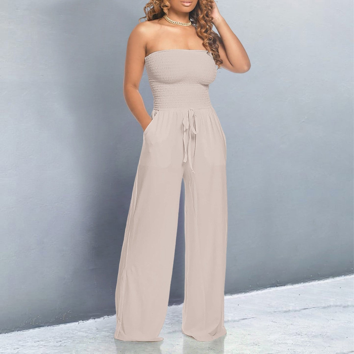 Mono Amplio Sin Mangas con Cinta Ajustable en la Cintura y Bolsillos para Mujeres - Estilo Casual