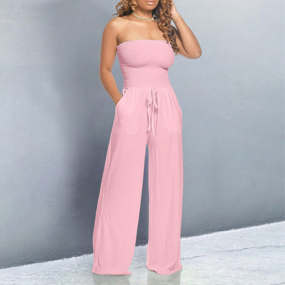 Mono Amplio Sin Mangas con Cinta Ajustable en la Cintura y Bolsillos para Mujeres - Estilo Casual