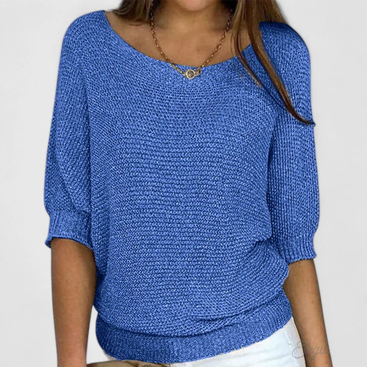 Suéter de Punto Waffle Cómodo para Mujeres con Cuello Barco, Manga Murciélago, Dobladillo Acanalado y Estilo Oversized