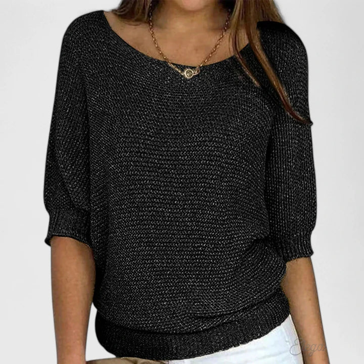 Suéter de Punto Waffle Cómodo para Mujeres con Cuello Barco, Manga Murciélago, Dobladillo Acanalado y Estilo Oversized