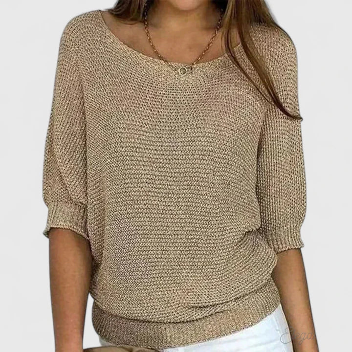 Suéter de Punto Waffle Cómodo para Mujeres con Cuello Barco, Manga Murciélago, Dobladillo Acanalado y Estilo Oversized