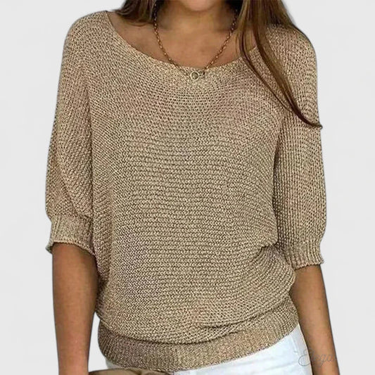 Suéter de Punto Waffle Cómodo para Mujeres con Cuello Barco, Manga Murciélago, Dobladillo Acanalado y Estilo Oversized