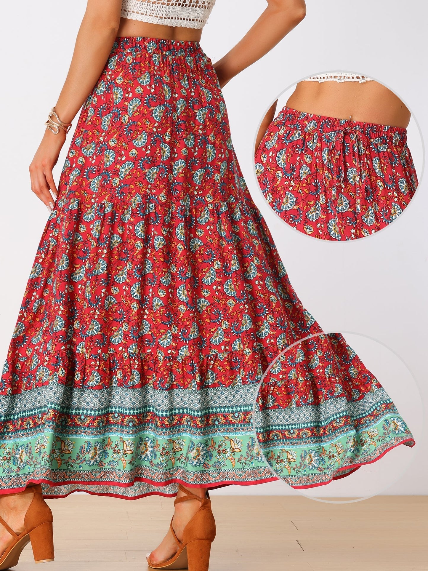 Falda Maxi Impresa Sin Esfuerzo para Mujeres con Cintura Alta y Abertura Lateral Fluida