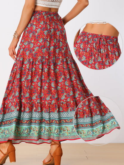 Falda Maxi Impresa Sin Esfuerzo para Mujeres con Cintura Alta y Abertura Lateral Fluida