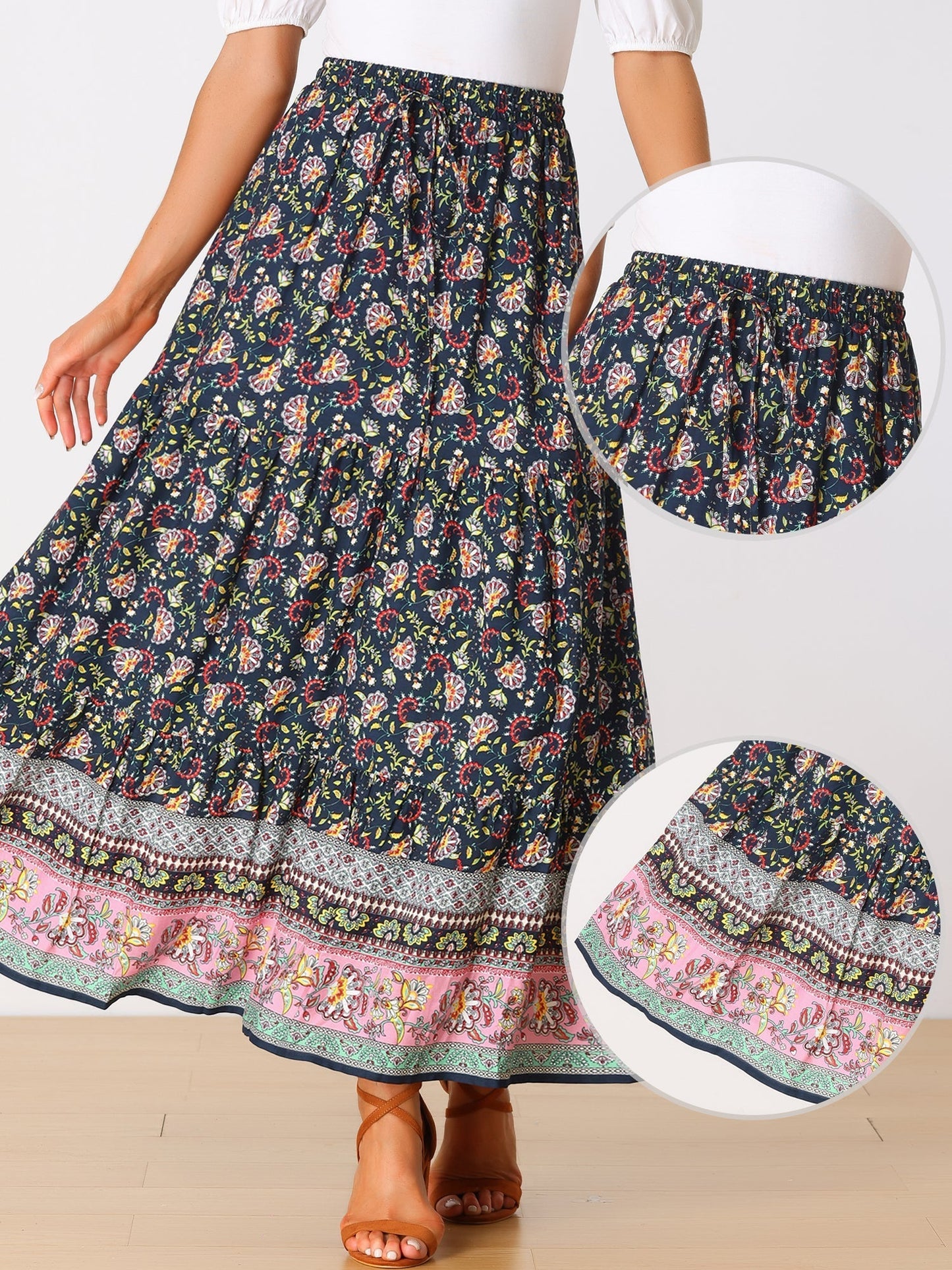 Falda Maxi Impresa Sin Esfuerzo para Mujeres con Cintura Alta y Abertura Lateral Fluida