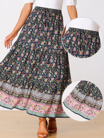 Falda Maxi Impresa Sin Esfuerzo para Mujeres con Cintura Alta y Abertura Lateral Fluida