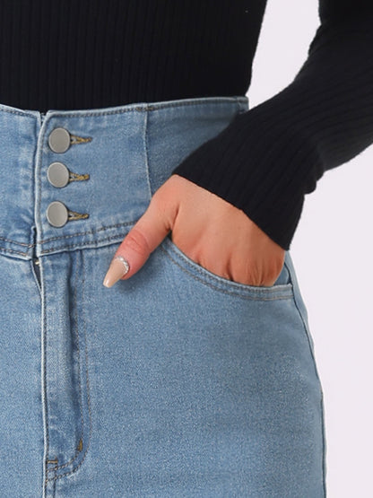Falda de Jean Sin Esfuerzo para Mujeres con Cintura Alta y Abertura Frontal Estilo Midi Lápiz