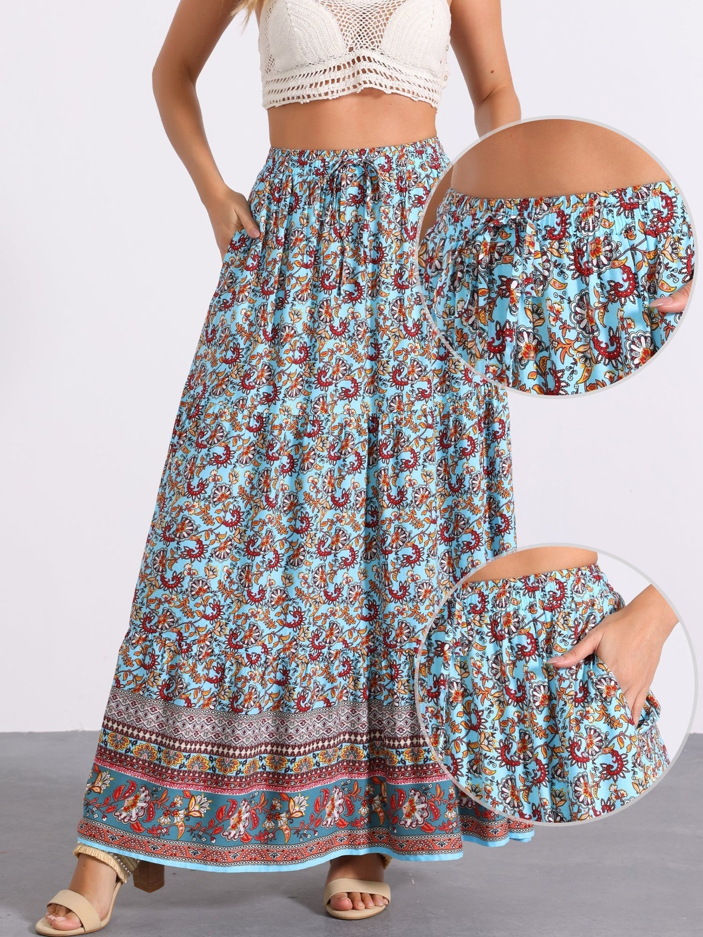 Falda Maxi Impresa Sin Esfuerzo para Mujeres con Cintura Alta y Abertura Lateral Fluida