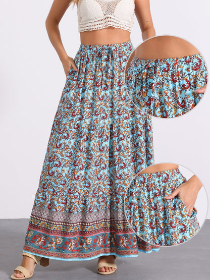 Falda Maxi Impresa Sin Esfuerzo para Mujeres con Cintura Alta y Abertura Lateral Fluida