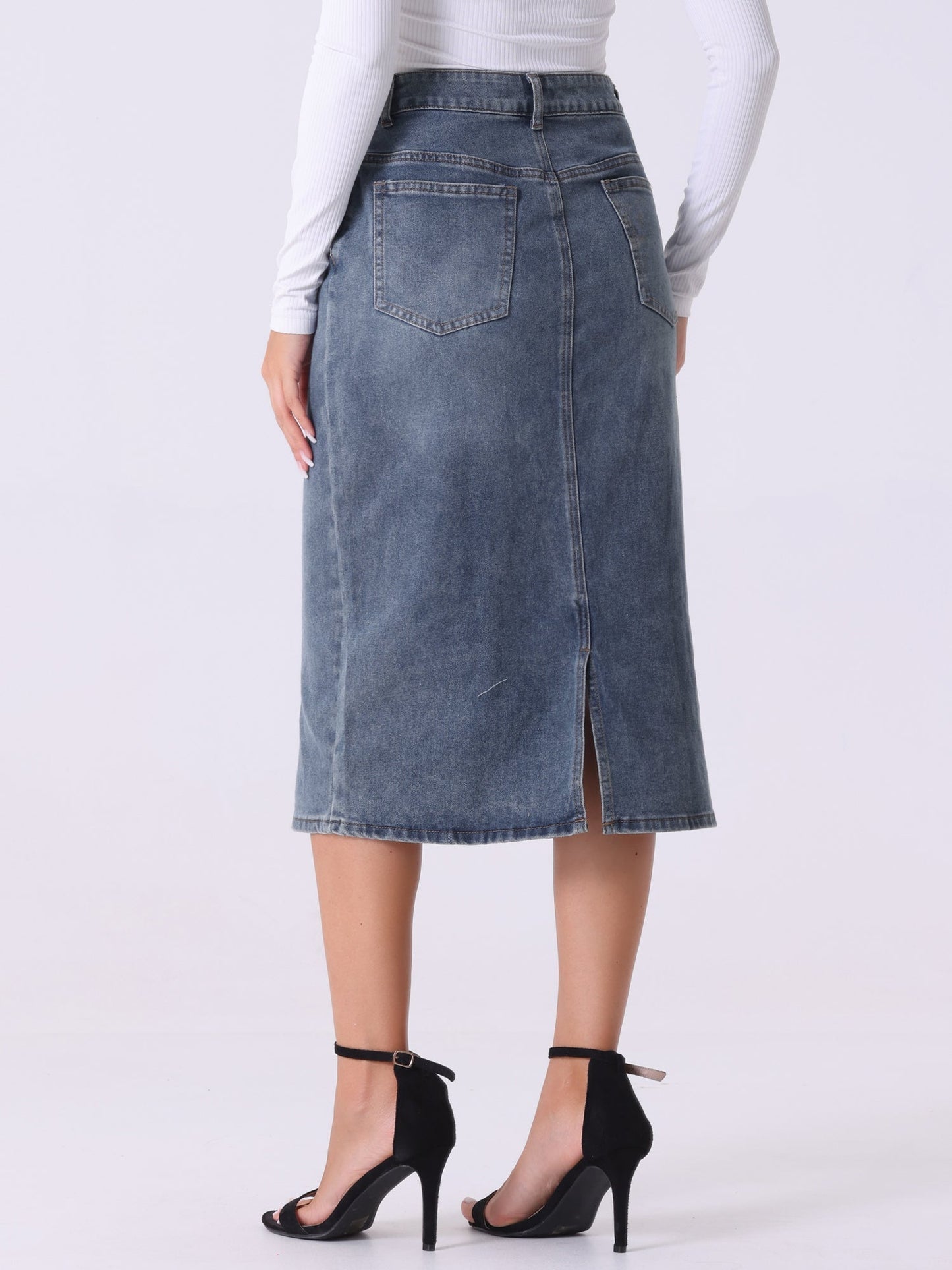 Falda de Mezclilla Sin Esfuerzo para Mujeres con Cintura Alta, Midi, Recta, Estilo Casual