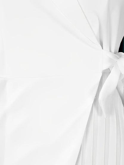 Vestido Mini Blanco Elegante para Mujeres con Cintura Ajustable y Manga Corta