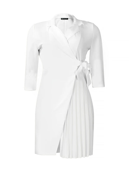 Vestido Mini Blanco Elegante para Mujeres con Cintura Ajustable y Manga Corta