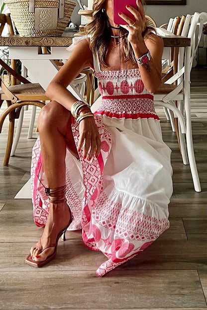 Vestido Maxi Boho Blanco Sin Esfuerzo para Mujeres con Escote Cuadrado y Tirantes Ajustables Estilo Fluido