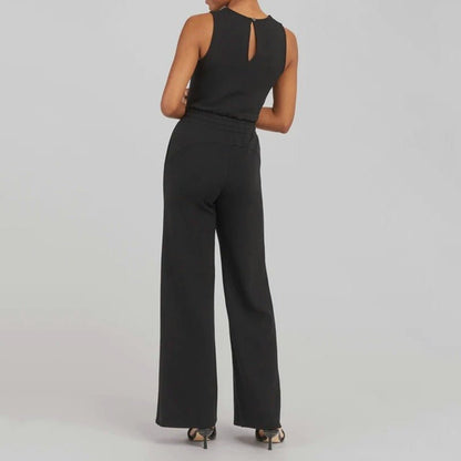 Conjunto de Pantalones Anchos de Punto Acanalado Sin Esfuerzo para Mujeres con Cuello Redondo y Sin Mangas, Estilo Relajado de Dos Piezas