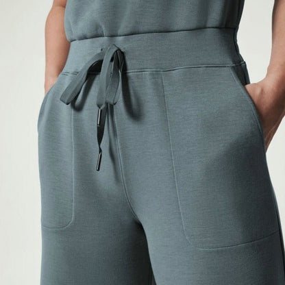 Conjunto de Pantalones Anchos de Punto Acanalado Sin Esfuerzo para Mujeres con Cuello Redondo y Sin Mangas, Estilo Relajado de Dos Piezas