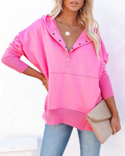 Sudadera con Botones a Presión para Mujeres con Capucha, Manga Larga y Puños Acanalados, Estilo Oversized