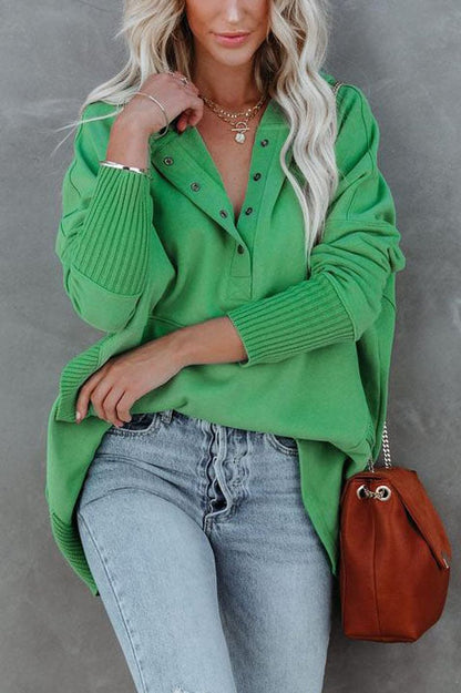 Sudadera con Botones a Presión para Mujeres con Capucha, Manga Larga y Puños Acanalados, Estilo Oversized