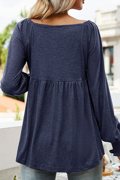 Blusa Peplum de Punto Sin Esfuerzo para Mujeres con Escote en V, Manga Larga y Puños Fruncidos