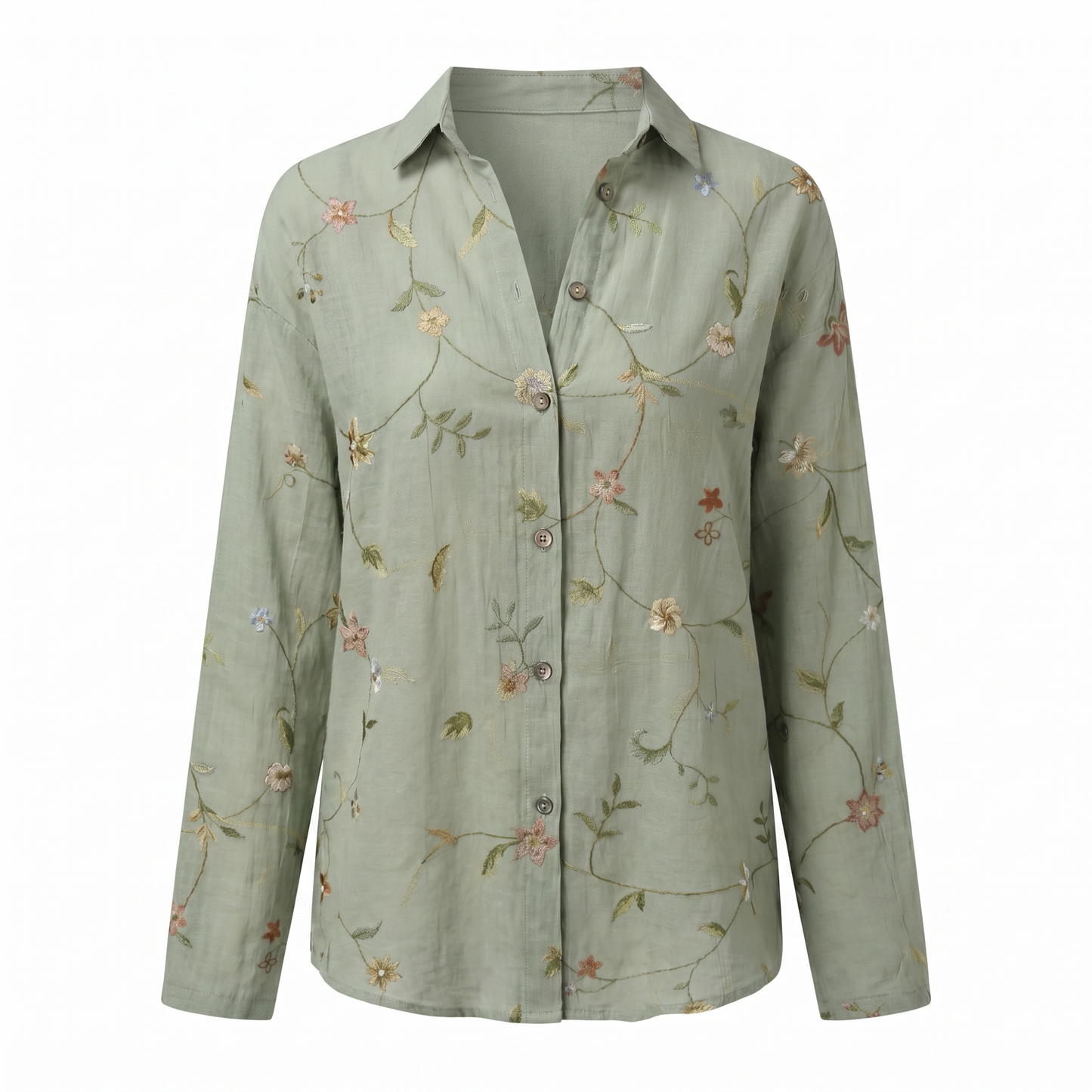 Blusa Floral Sin Esfuerzo para Mujeres con Cuello, Manga Larga, Botones en la Parte Frontal, Estilo Relajado y Fluido