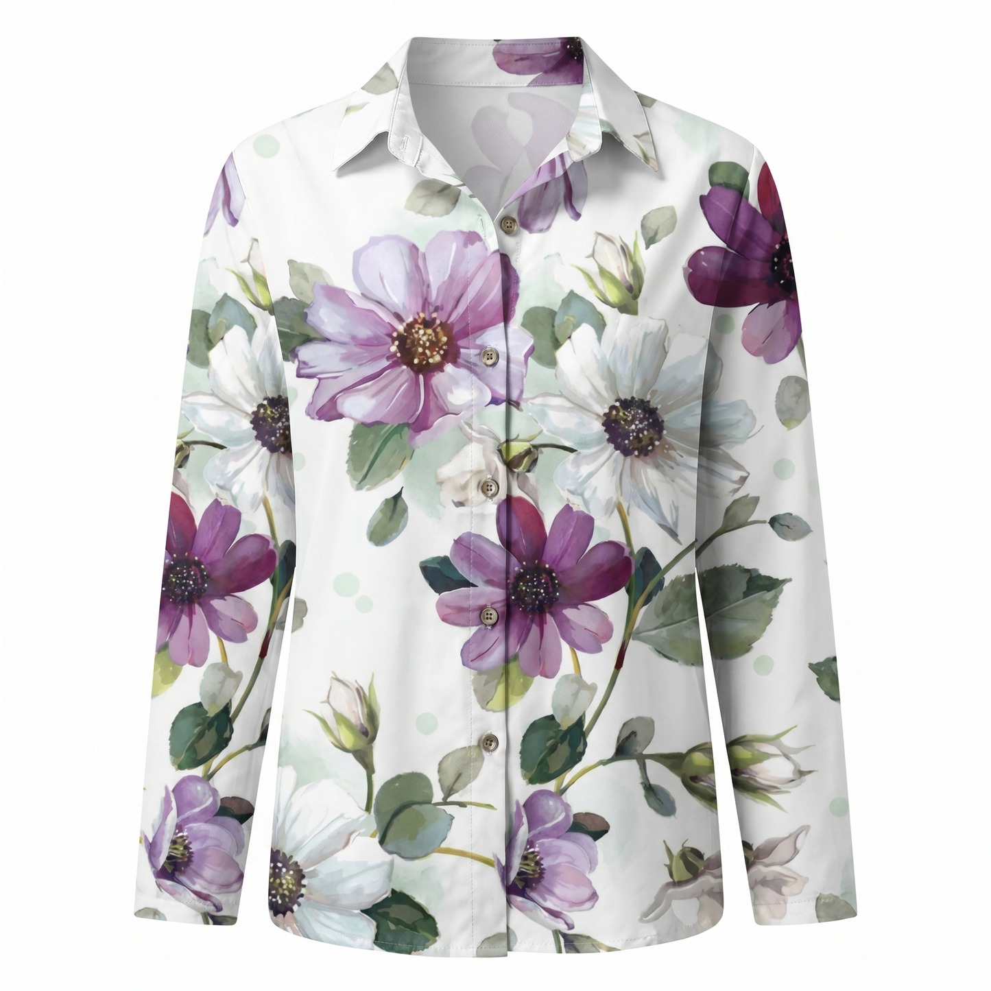 Blusa Floral Sin Esfuerzo para Mujeres con Cuello, Manga Larga, Botones en la Parte Frontal, Estilo Relajado y Fluido