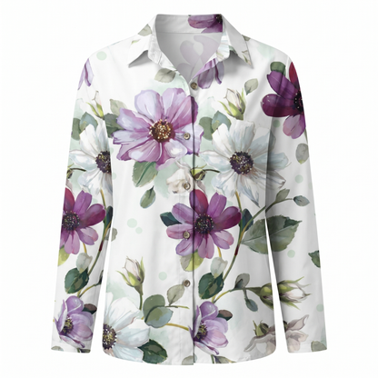 Blusa Floral Sin Esfuerzo para Mujeres con Cuello, Manga Larga, Botones en la Parte Frontal, Estilo Relajado y Fluido