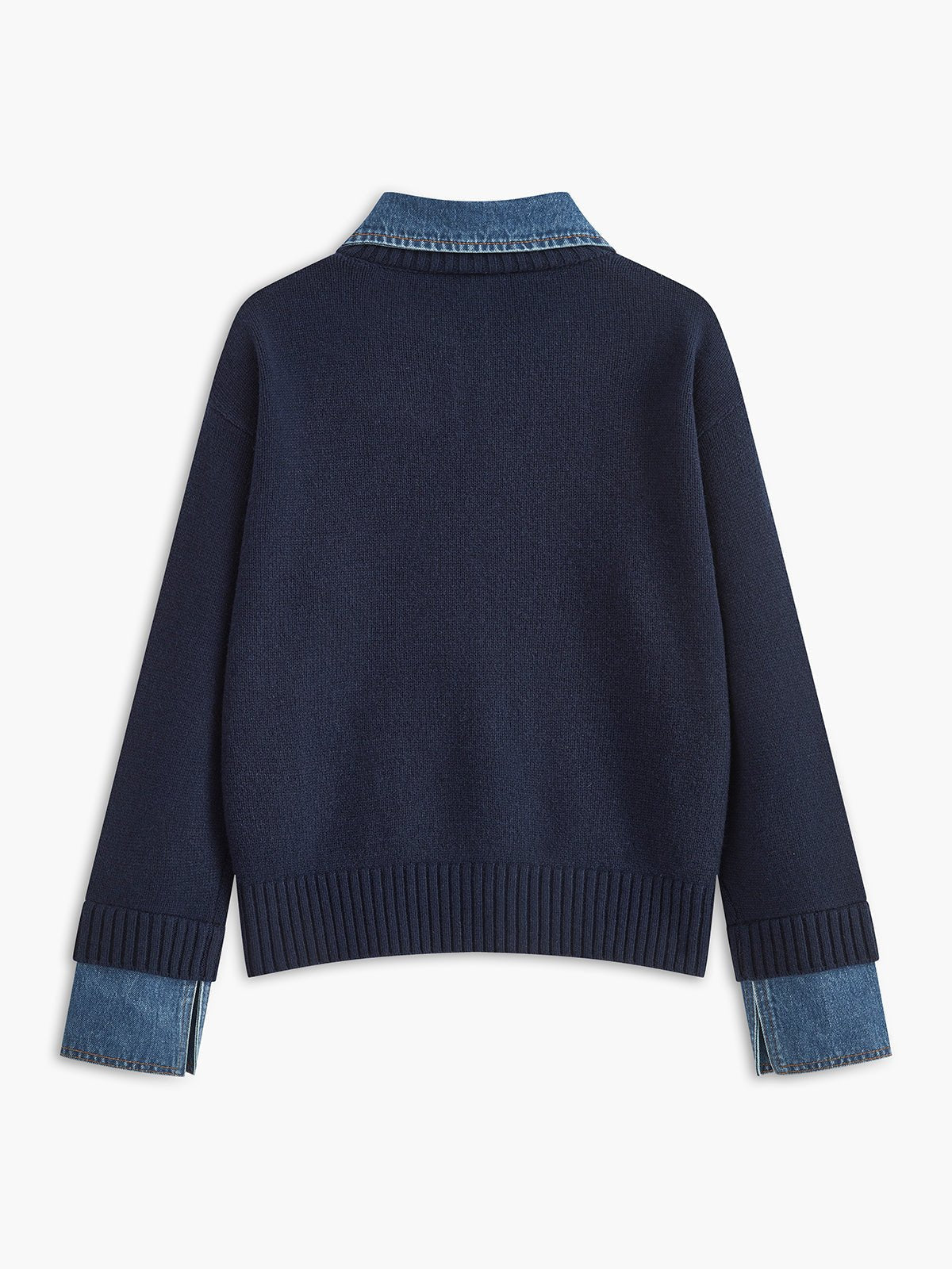 Suéter de Polo de Mezclilla Sin Esfuerzo para Mujeres con Cuello, Manga Larga, Puños Acanalados y Estilo Oversized