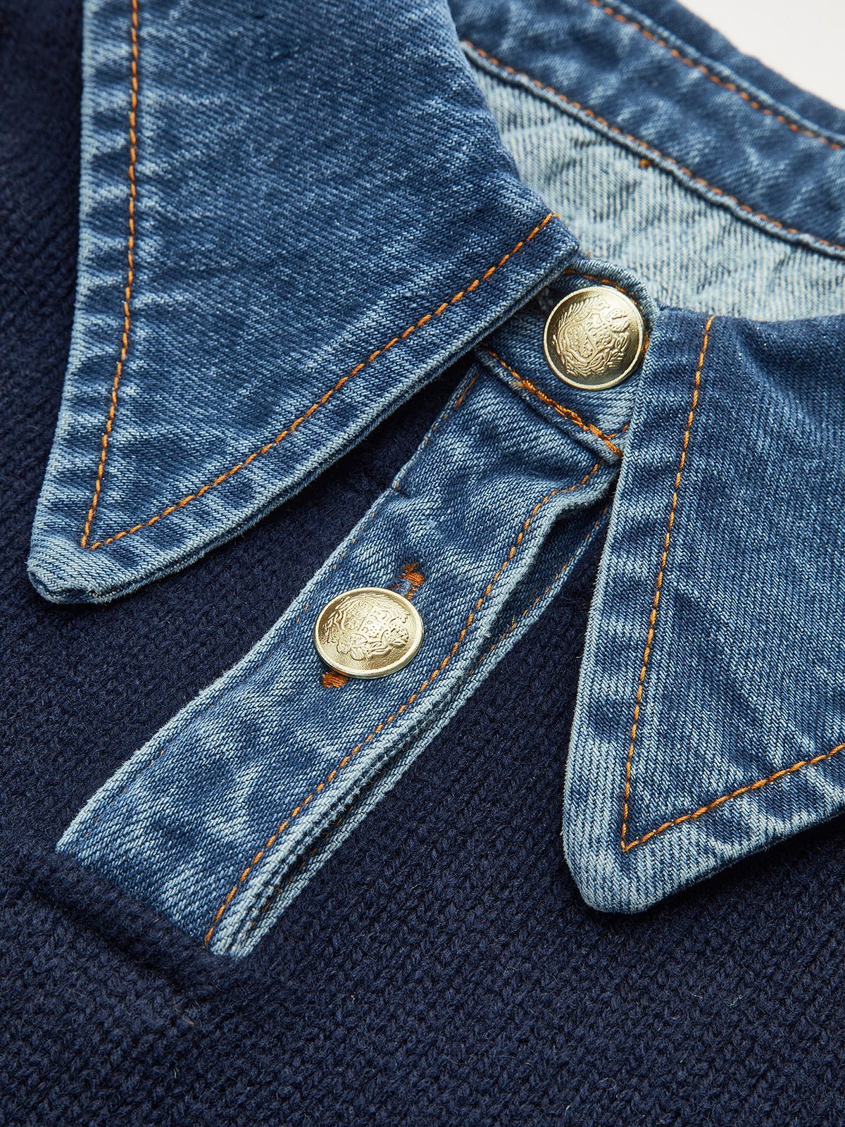 Suéter de Polo de Mezclilla Sin Esfuerzo para Mujeres con Cuello, Manga Larga, Puños Acanalados y Estilo Oversized