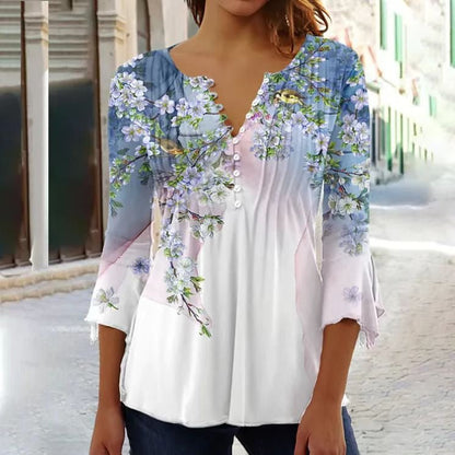 Amelia | Blusa Henley de Manga Larga Floral para Mujer con Corte Relajado