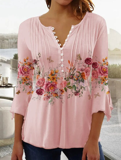 Amelia | Blusa Henley de Manga Larga Floral para Mujer con Corte Relajado