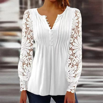 Amelia | Blusa Henley de Manga Larga Floral para Mujer con Corte Relajado