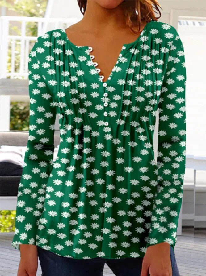 Amelia | Blusa Henley de Manga Larga Floral para Mujer con Corte Relajado