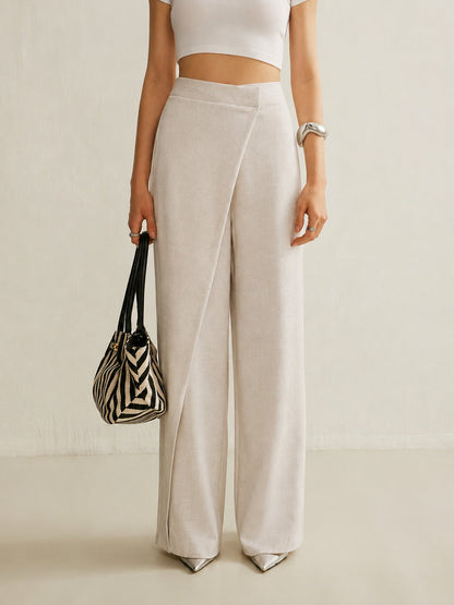 Pantalones de Pierna Ancha con Cintura Alta y Frontal Envolvente sin Esfuerzo para Mujeres