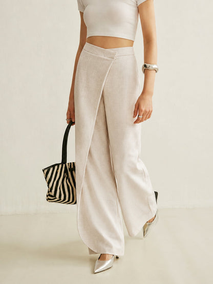 Pantalones de Pierna Ancha con Cintura Alta y Frontal Envolvente sin Esfuerzo para Mujeres