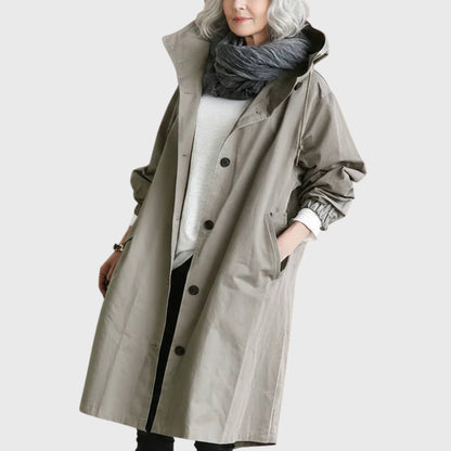 Abrigo Trench con Capucha para Mujeres, Estilo Oversized y Cuello Alto de Manga Larga