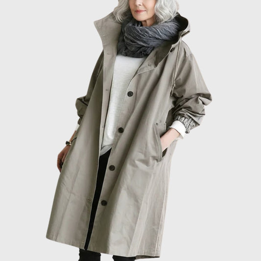 Abrigo Trench con Capucha para Mujeres, Estilo Oversized y Cuello Alto de Manga Larga