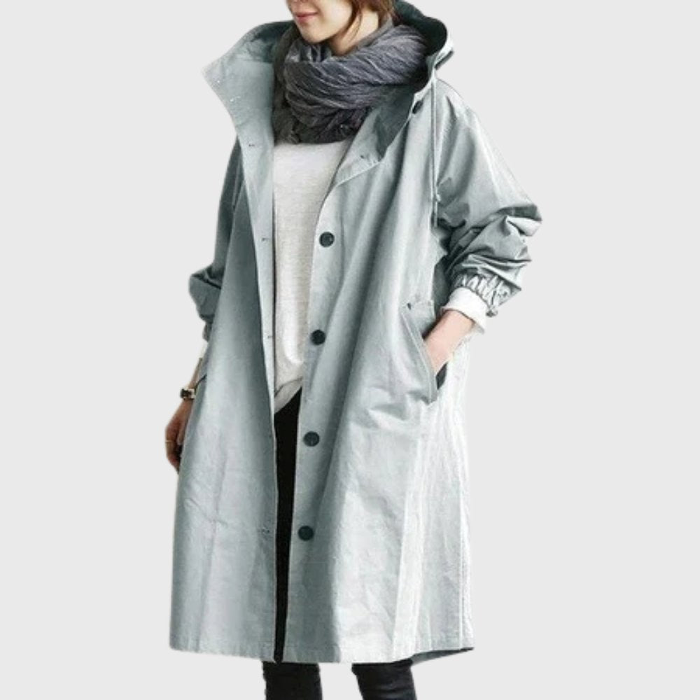 Abrigo Trench con Capucha para Mujeres, Estilo Oversized y Cuello Alto de Manga Larga