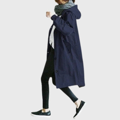 Abrigo Trench con Capucha para Mujeres, Estilo Oversized y Cuello Alto de Manga Larga