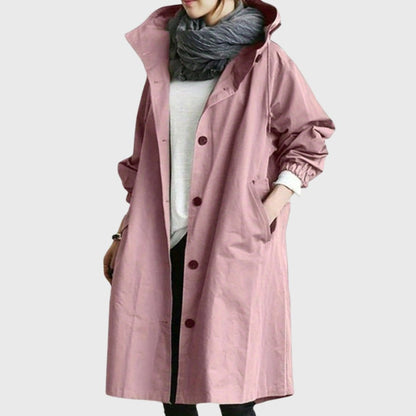 Abrigo Trench con Capucha para Mujeres, Estilo Oversized y Cuello Alto de Manga Larga