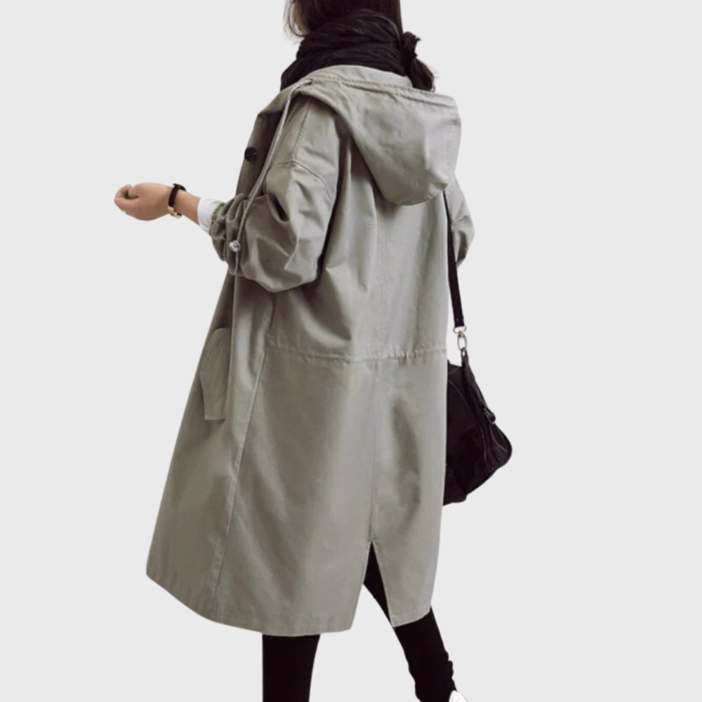 Abrigo Trench con Capucha para Mujeres, Estilo Oversized y Cuello Alto de Manga Larga