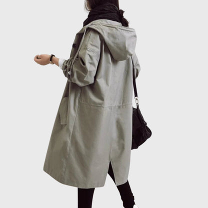 Abrigo Trench con Capucha para Mujeres, Estilo Oversized y Cuello Alto de Manga Larga