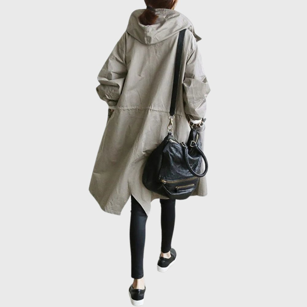 Abrigo Trench con Capucha para Mujeres, Estilo Oversized y Cuello Alto de Manga Larga